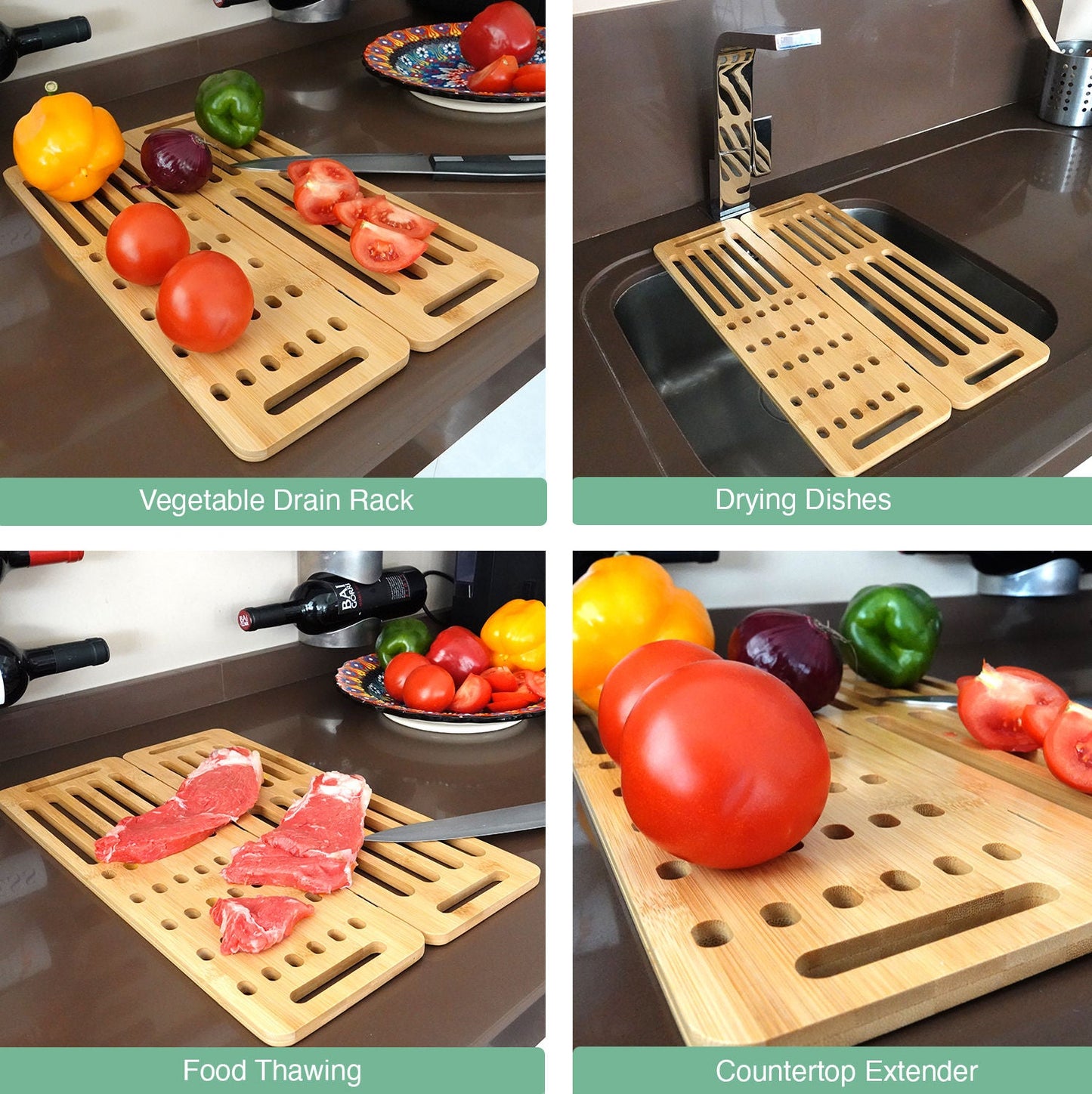 Carla Home Foldable Bamboo Dish Drying Rack For Kitchen