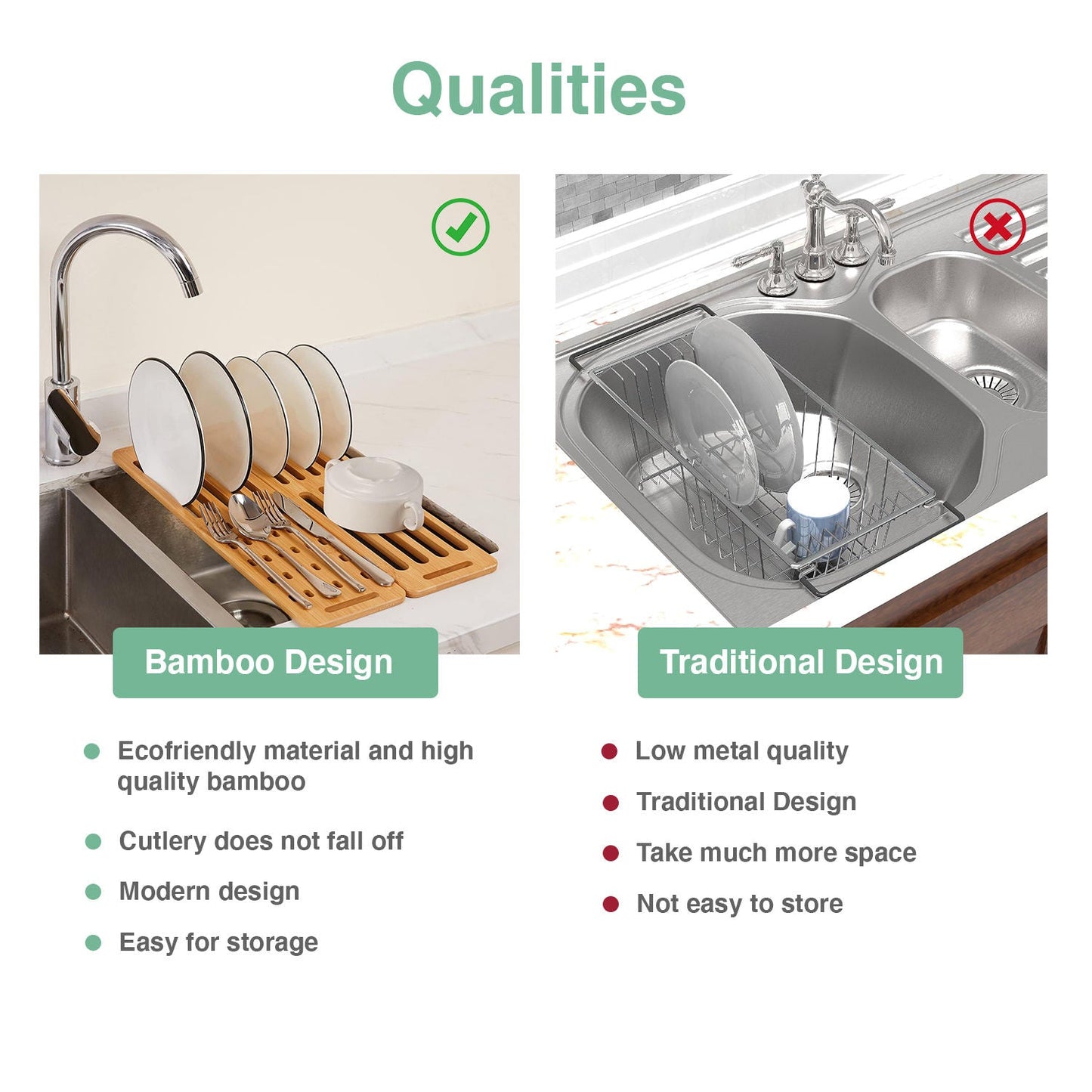 Carla Home Foldable Bamboo Dish Drying Rack For Kitchen