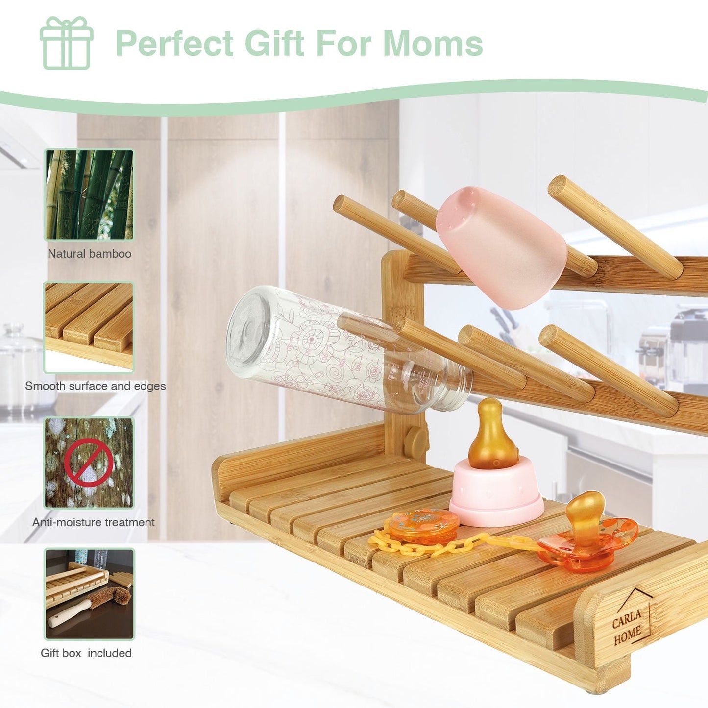 Carla Home Bamboo Baby Bottle Drying Rack