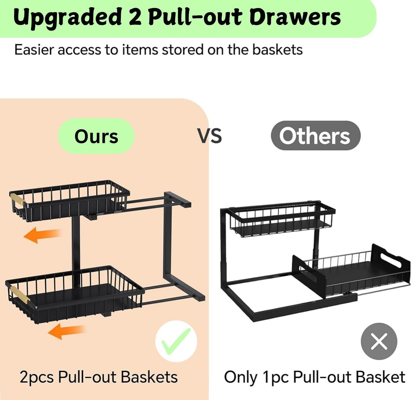 Carla Home 2 Tier Kitchen Under Sink Organiser Storage With Height Adjustable Unique Slide Rail & Suction Cups For