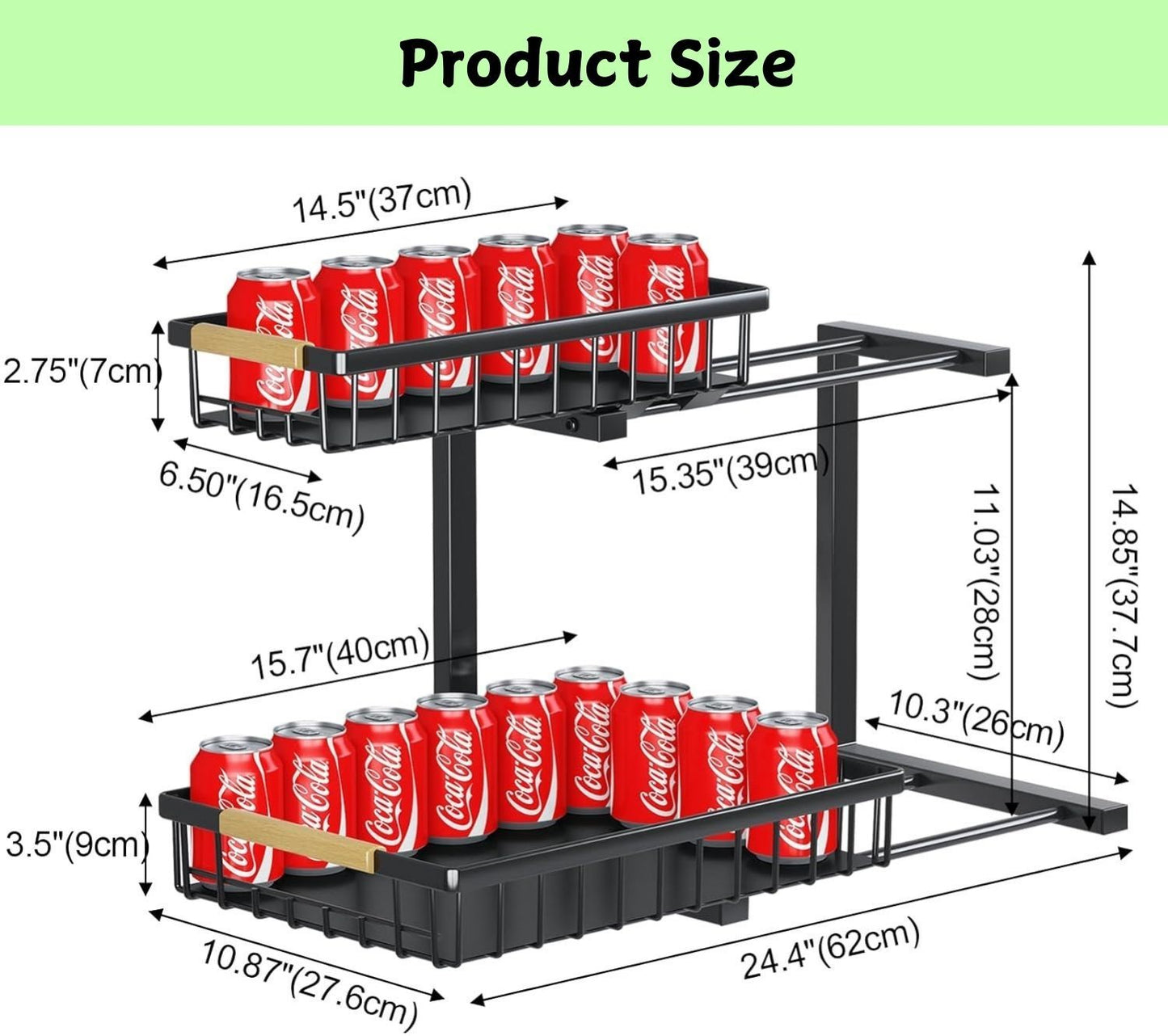 Carla Home 2 Tier Kitchen Under Sink Organiser Storage With Height Adjustable Unique Slide Rail & Suction Cups For