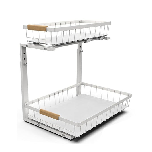 Carla Home 2 Tier Kitchen Under Sink Organiser Storage With Height Adjustable Unique Slide Rail & Suction Cups For White