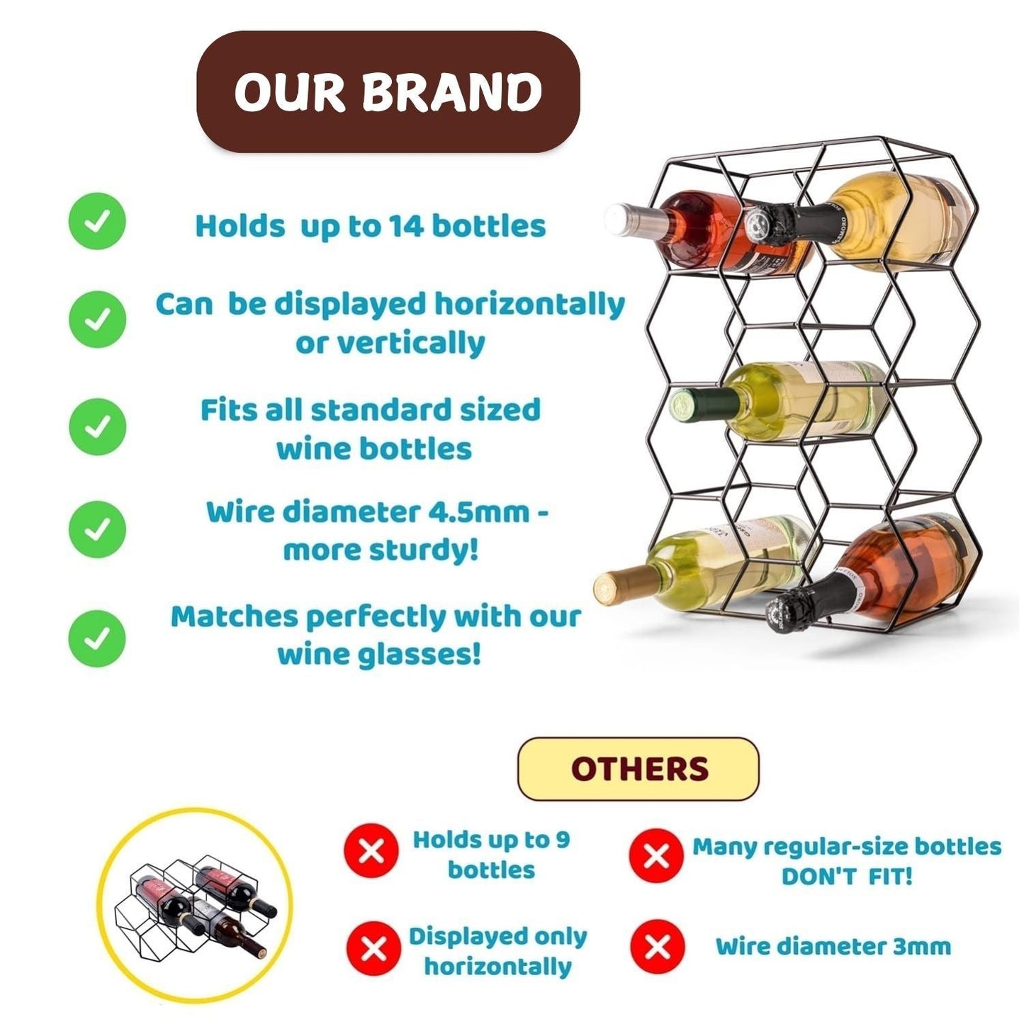Carla Home 14 Bottle Freestanding Modern Metal Countertop Wine Rack