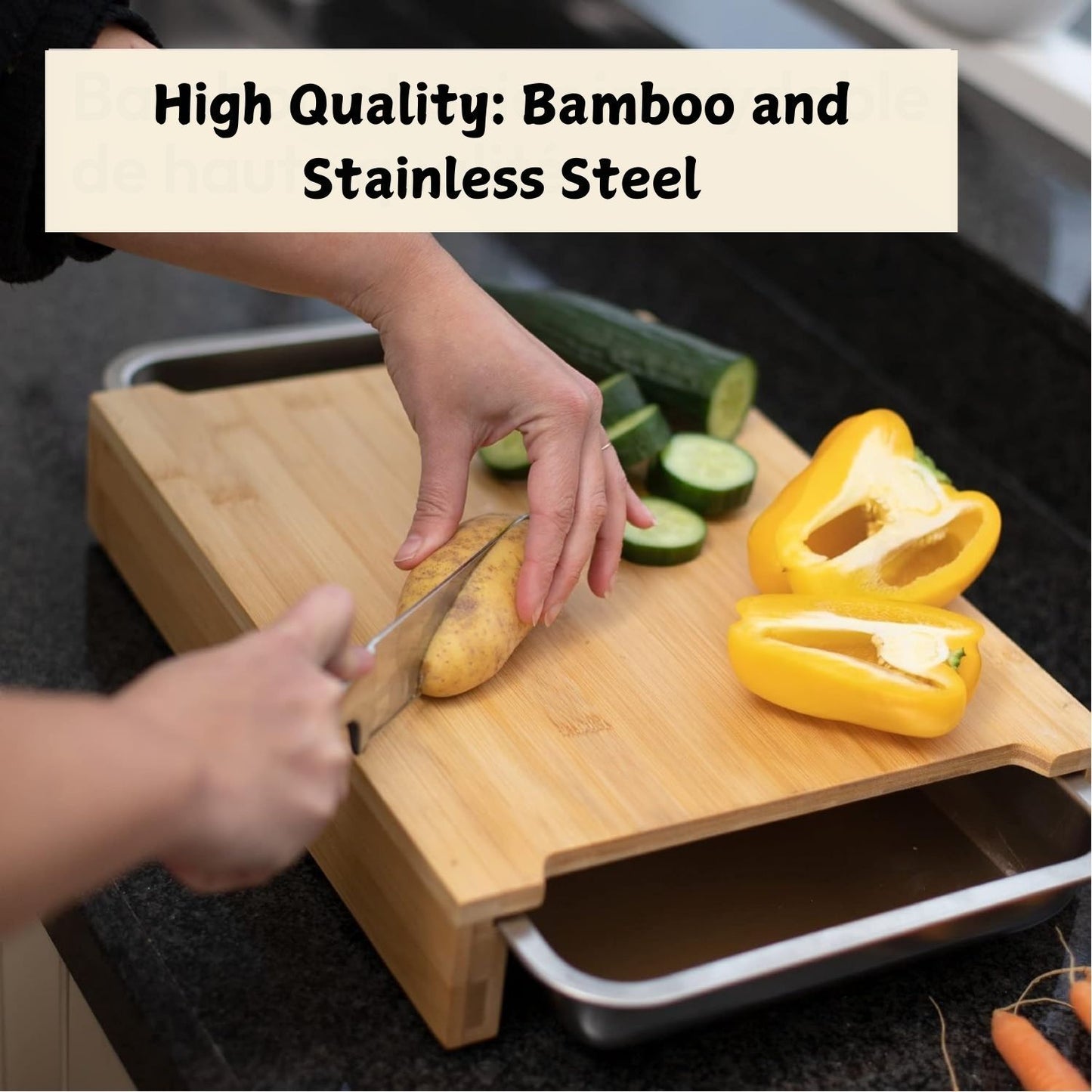 Carla Home Chopping Board With 2 Organiser Stainless Steel Trays Containers