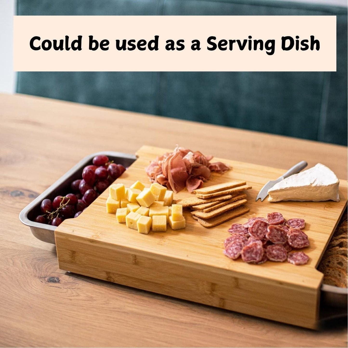 Carla Home Chopping Board With 2 Organiser Stainless Steel Trays Containers