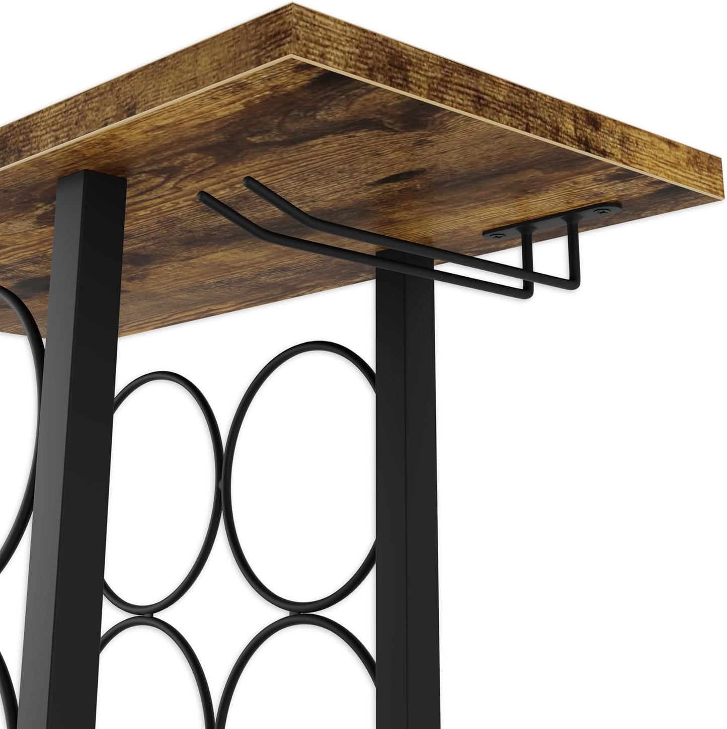 Carla Home Wine Rack Countertop Wooden & Metal Holder For 6 Bottles 2 Glasses