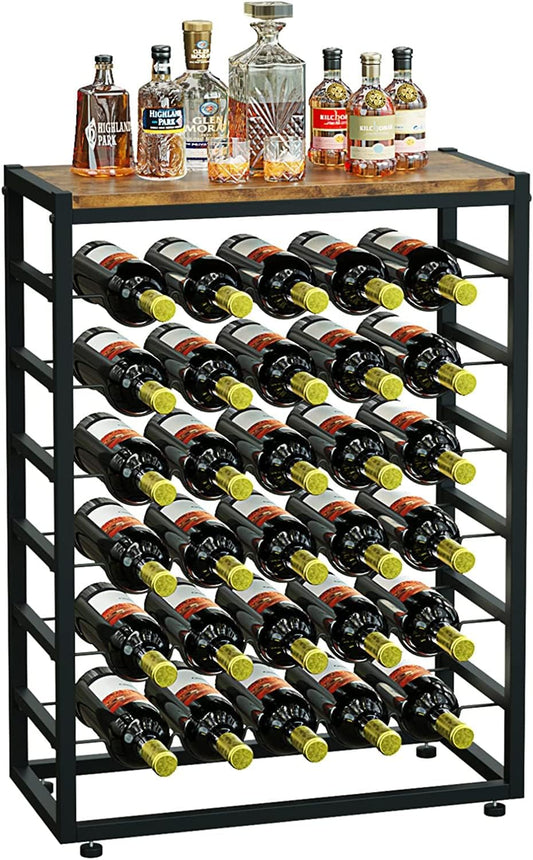 Carla Home 6 Tier Freestanding Wine Rack For 30 Bottles With Wood Countertop And Sturdy Metal Frame