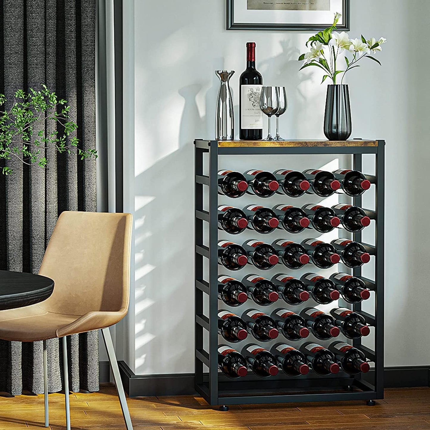 Carla Home 6 Tier Freestanding Wine Rack For 30 Bottles With Wood Countertop And Sturdy Metal Frame