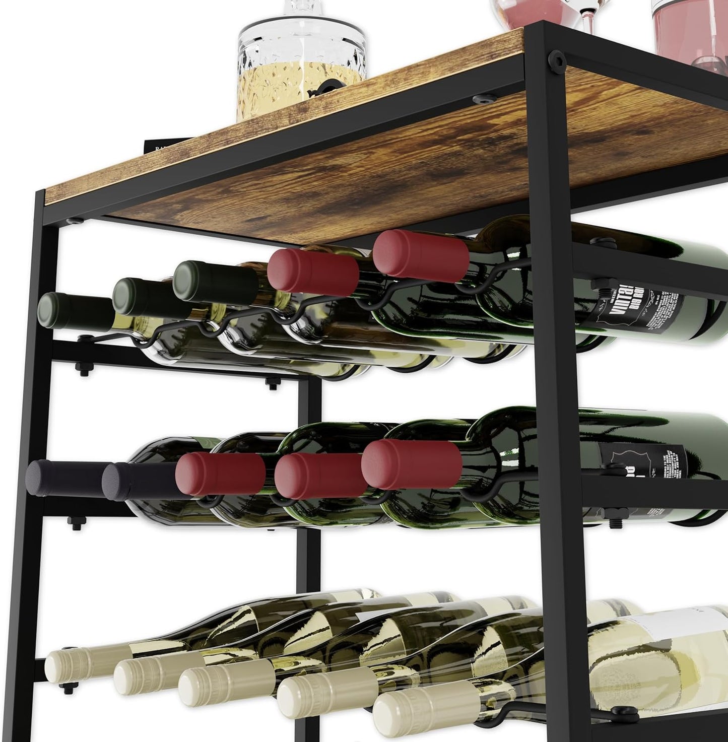Carla Home 6 Tier Freestanding Wine Rack For 30 Bottles With Wood Countertop And Sturdy Metal Frame