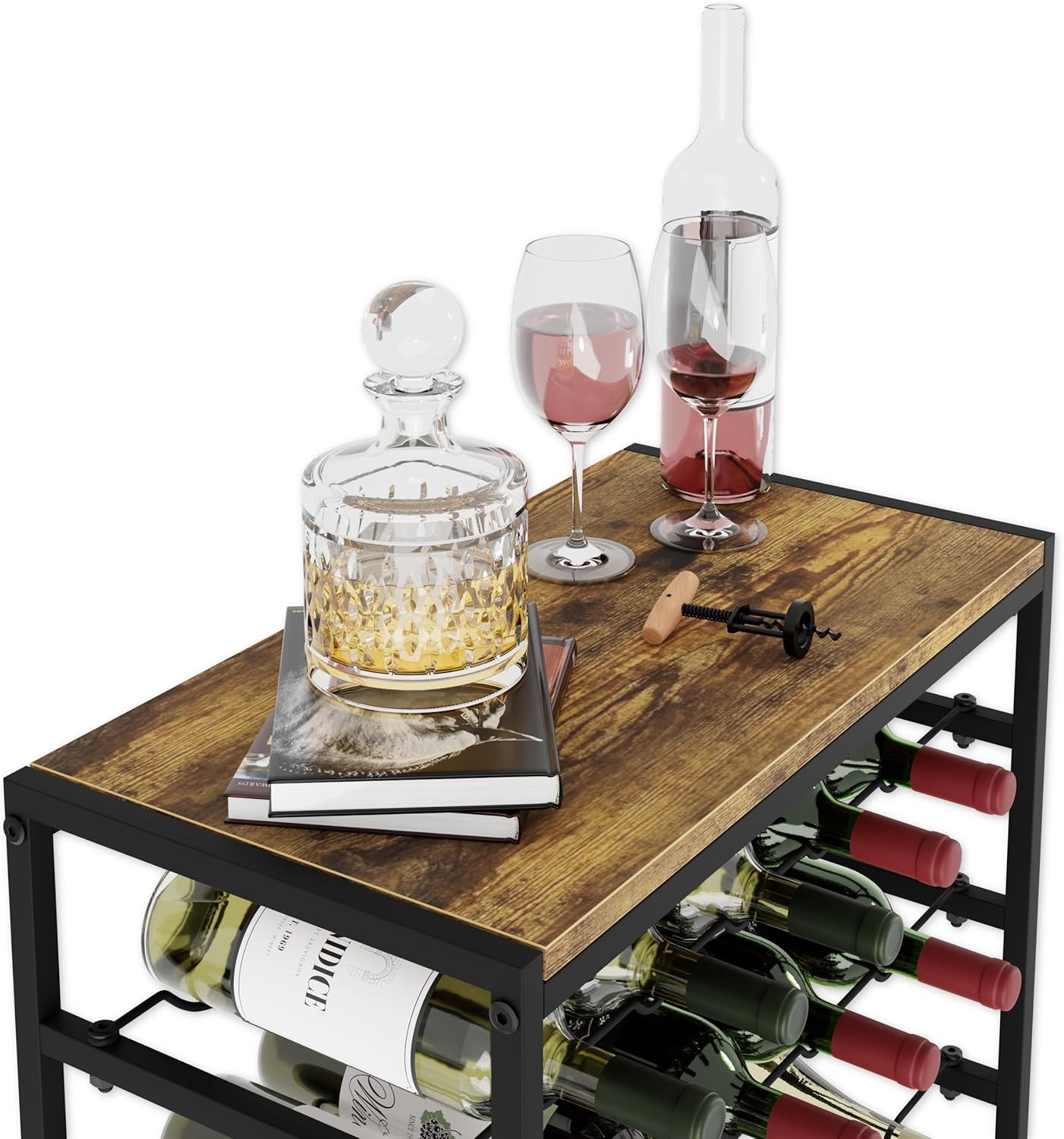 Carla Home 6 Tier Freestanding Wine Rack For 30 Bottles With Wood Countertop And Sturdy Metal Frame