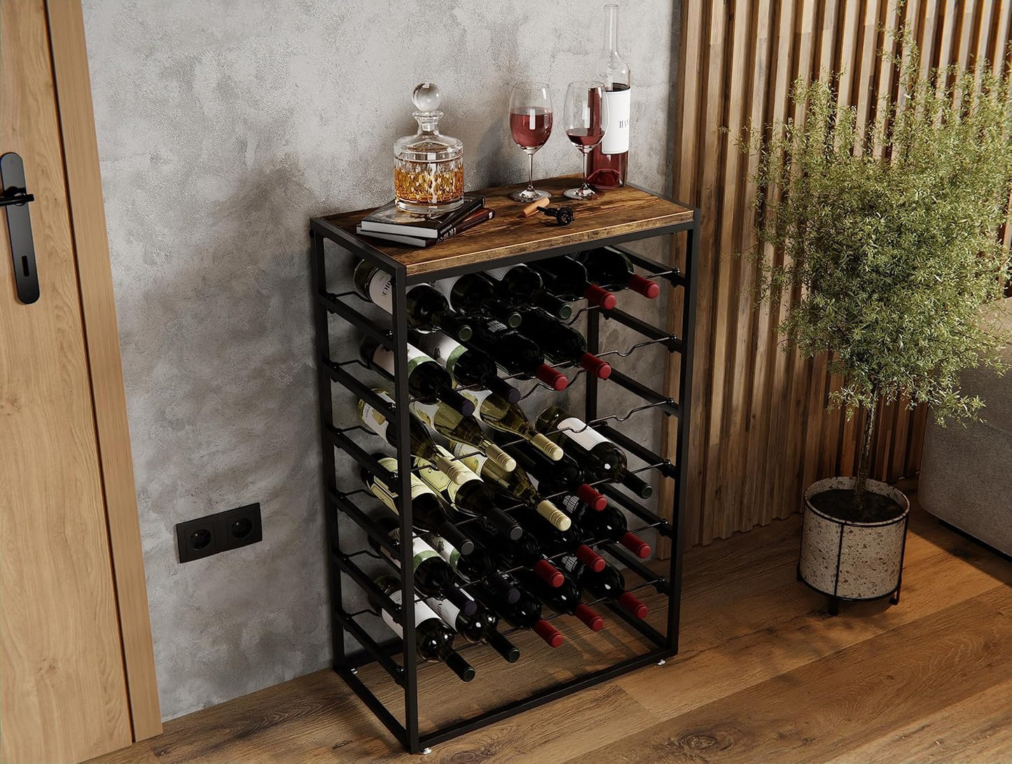 Carla Home 6 Tier Freestanding Wine Rack For 30 Bottles With Wood Countertop And Sturdy Metal Frame