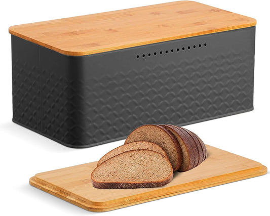 Carla Home Bread Bin With Bamboo Lid Used As Chopping Board For Kitchen Countertop