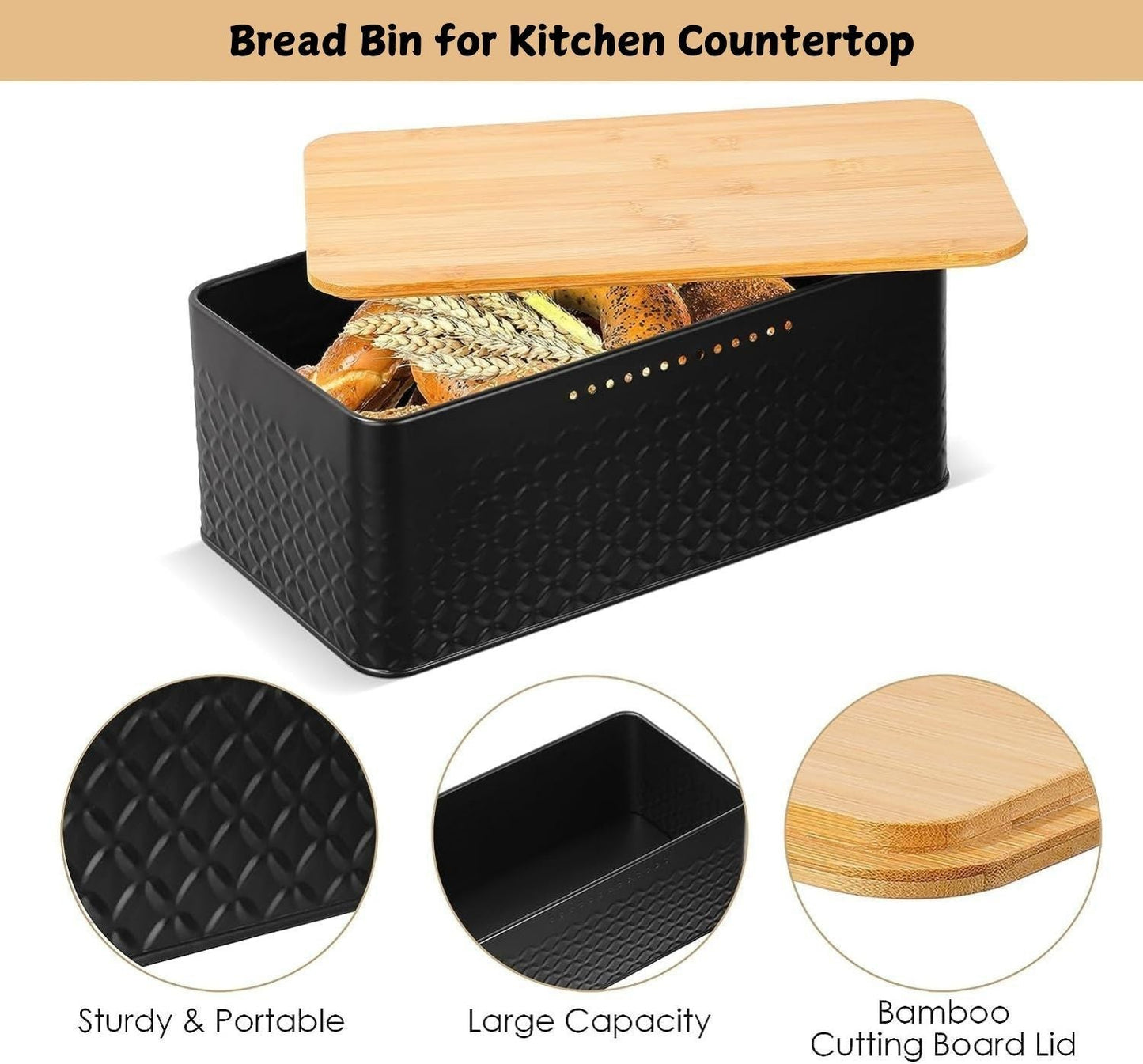 Carla Home Bread Bin With Bamboo Lid Used As Chopping Board For Kitchen Countertop