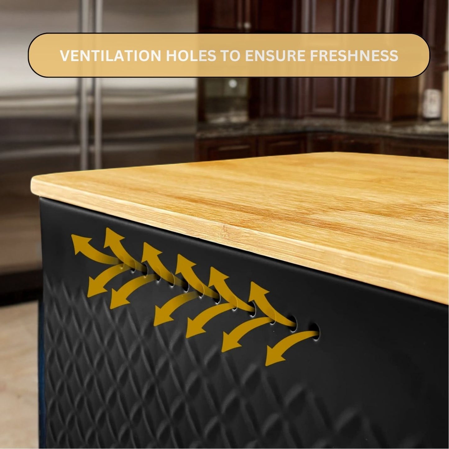 Carla Home Bread Bin With Bamboo Lid Used As Chopping Board For Kitchen Countertop