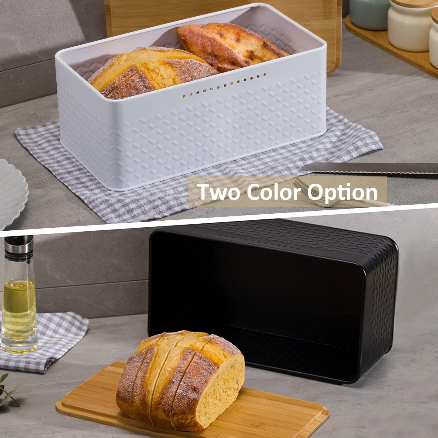 Carla Home Bread Bin With Bamboo Lid Used As Chopping Board For Kitchen Countertop