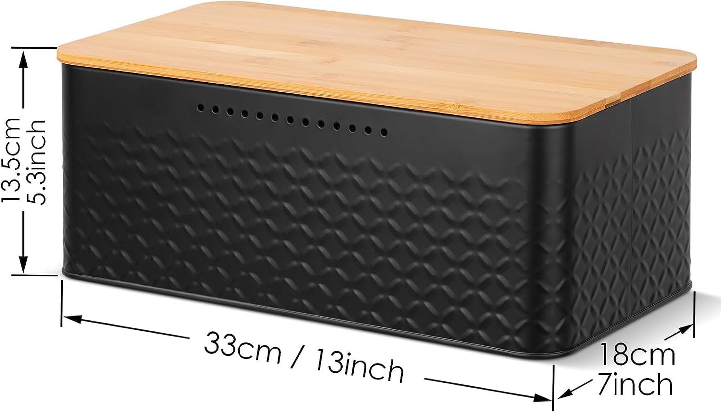 Carla Home Bread Bin With Bamboo Lid Used As Chopping Board For Kitchen Countertop