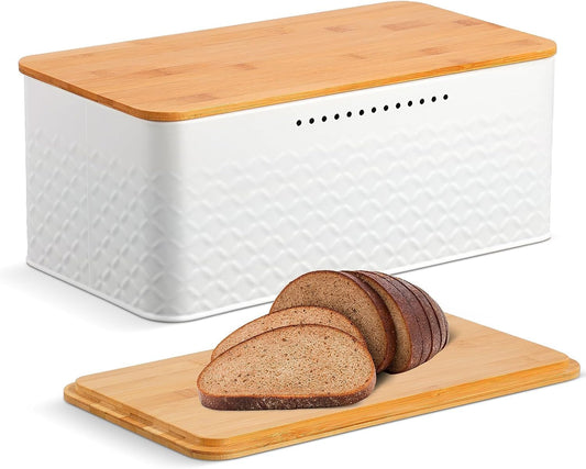 Carla Home Bread Bin With Bamboo Lid Used As Chopping Board For Kitchen Countertop