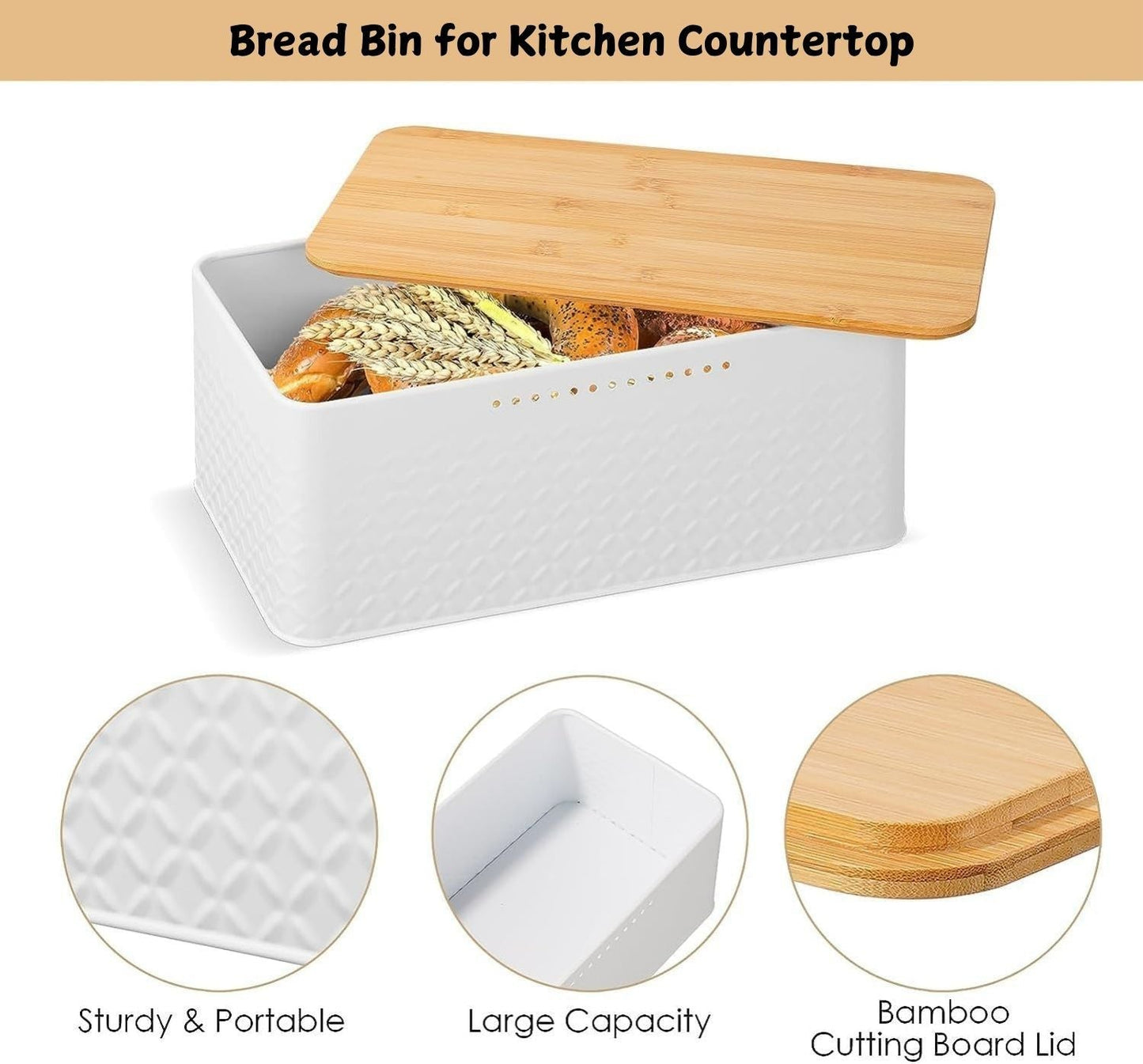 Carla Home Bread Bin With Bamboo Lid Used As Chopping Board For Kitchen Countertop