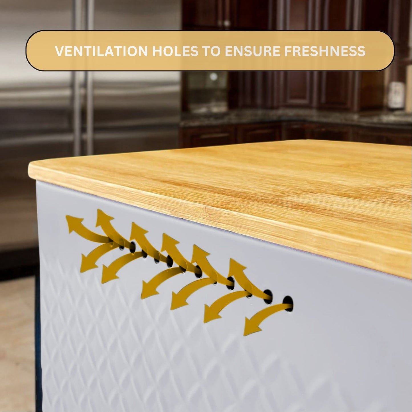 Carla Home Bread Bin With Bamboo Lid Used As Chopping Board For Kitchen Countertop