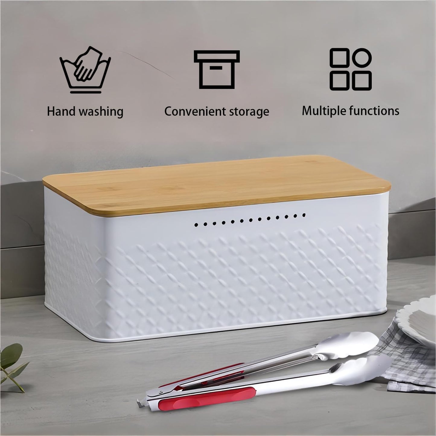 Carla Home Bread Bin With Bamboo Lid Used As Chopping Board For Kitchen Countertop