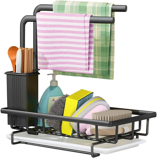 Carla Home Sink Caddy Sponge Holder With Drain Tray Brush & Dishcloth For Kitchen