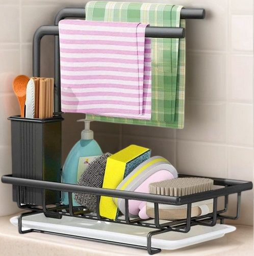 Carla Home Sink Caddy Sponge Holder With Drain Tray Brush & Dishcloth For Kitchen