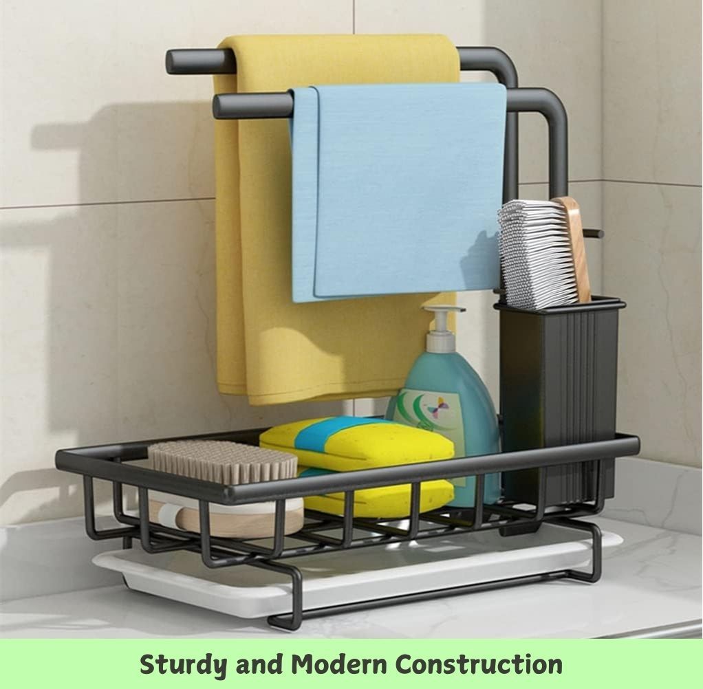 Carla Home Sink Caddy Sponge Holder With Drain Tray Brush & Dishcloth For Kitchen