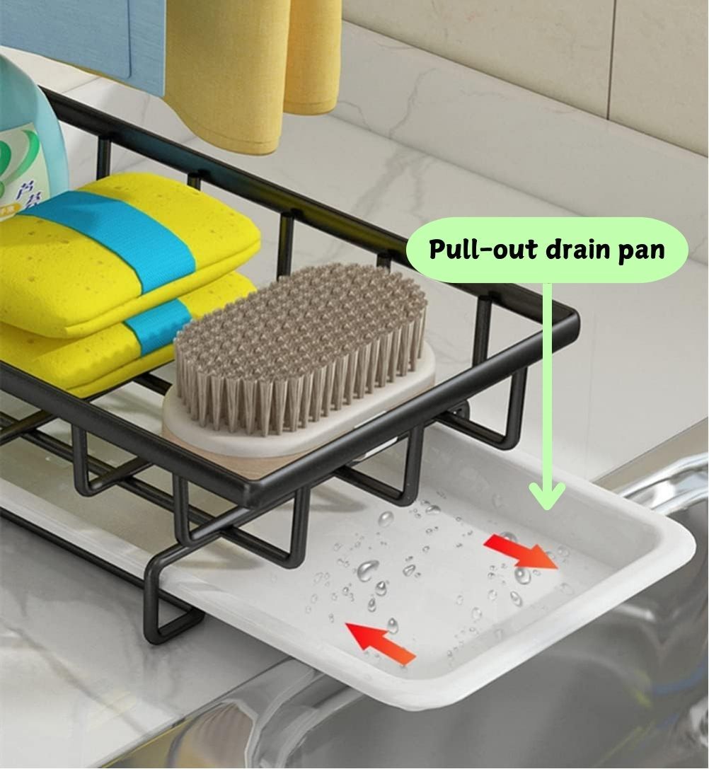 Carla Home Sink Caddy Sponge Holder With Drain Tray Brush & Dishcloth For Kitchen