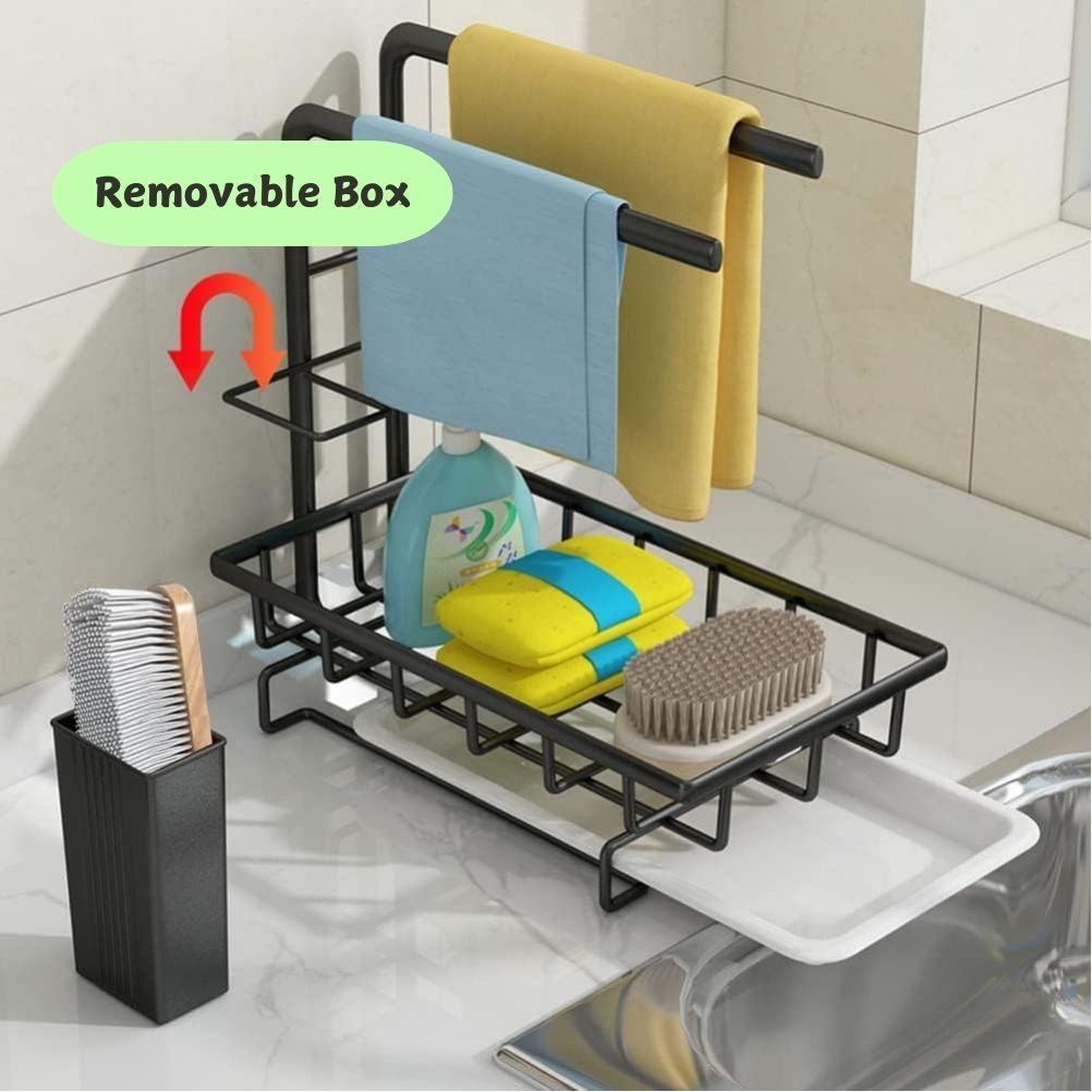 Carla Home Sink Caddy Sponge Holder With Drain Tray Brush & Dishcloth For Kitchen