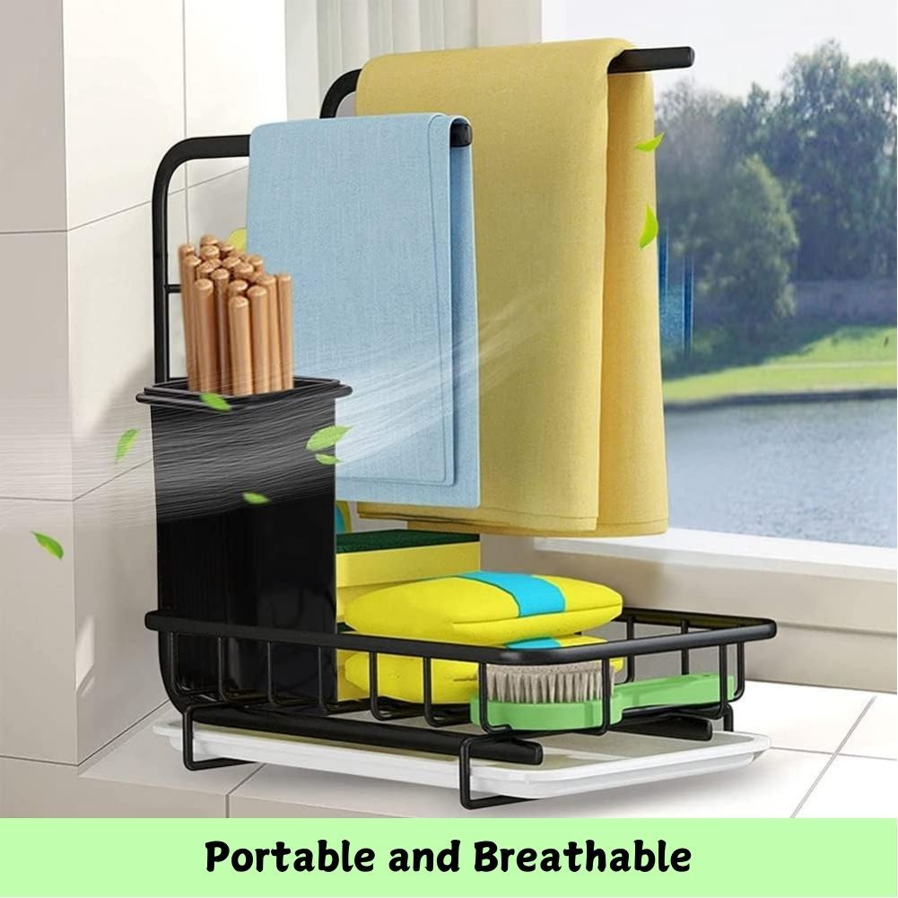 Carla Home Sink Caddy Sponge Holder With Drain Tray Brush & Dishcloth For Kitchen