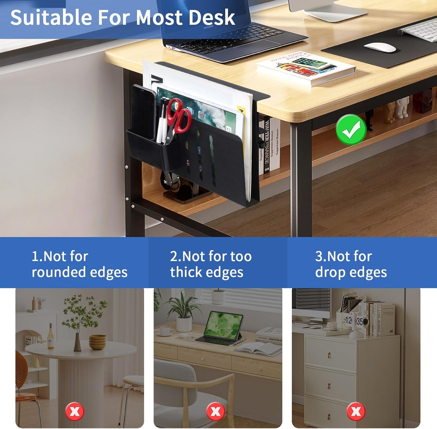 Carla Home Under Desk Side Laptop Holder Storage With No Drill Cable Management Tray And Pen For Office