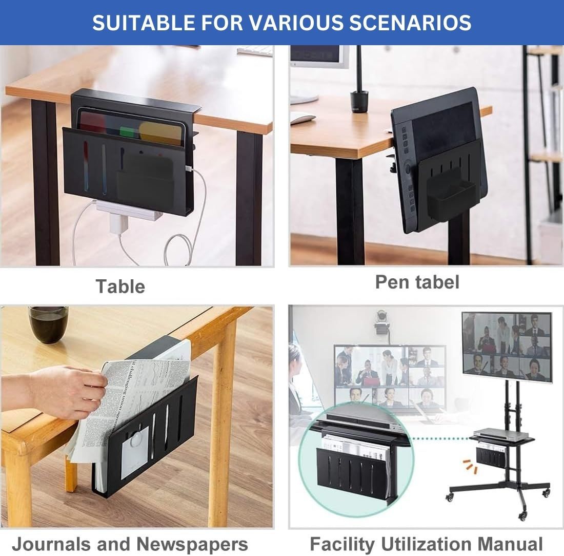 Carla Home Under Desk Side Laptop Holder Storage With No Drill Cable Management Tray And Pen For Office