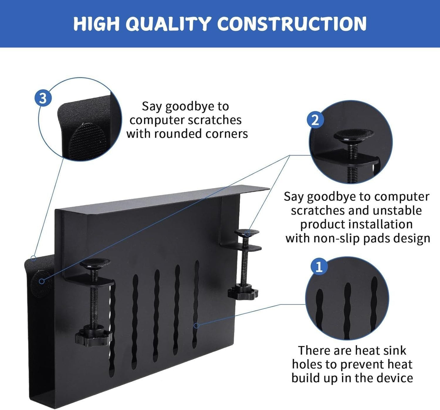 Carla Home Under Desk Side Laptop Holder Storage With No Drill Cable Management Tray And Pen For Office