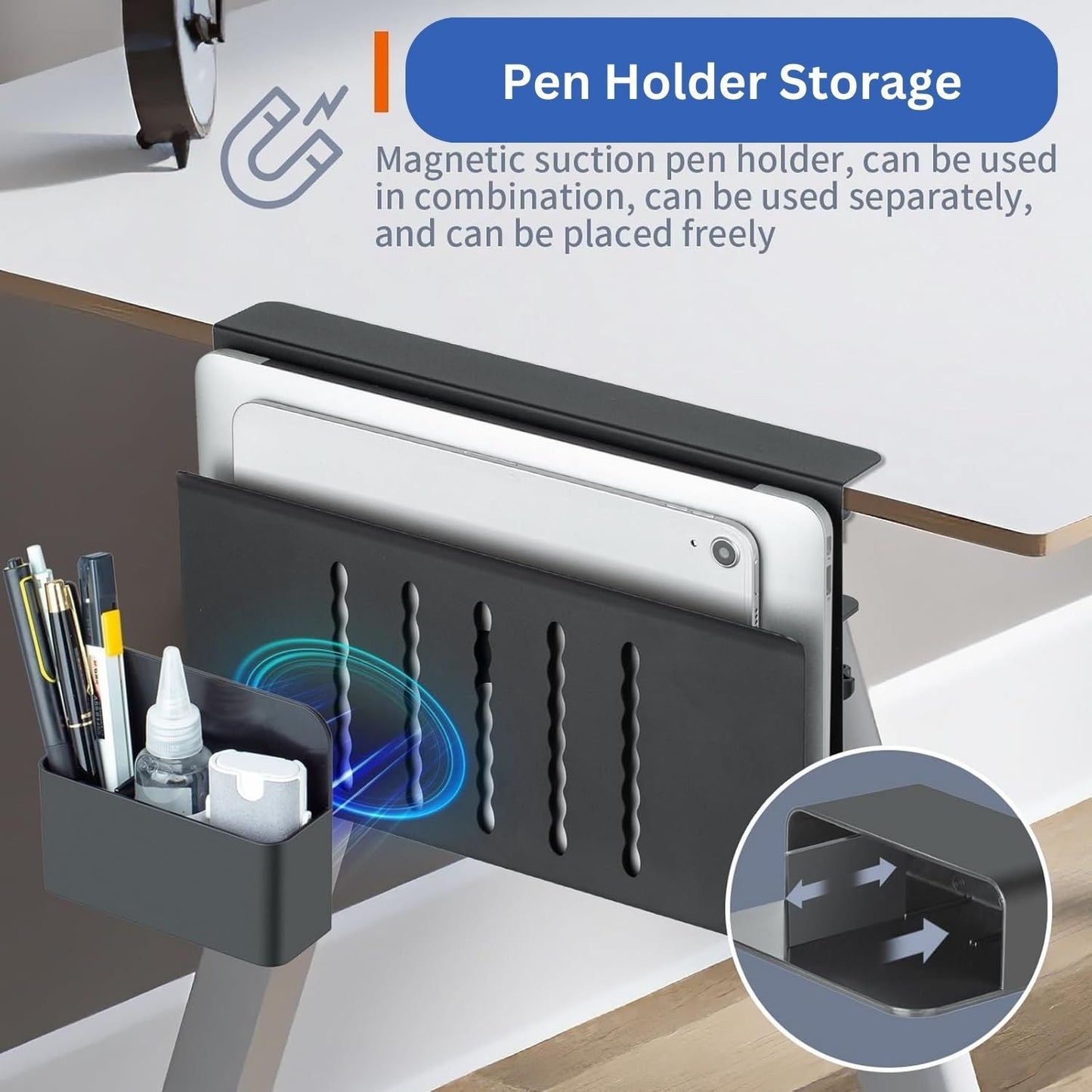 Carla Home Under Desk Side Laptop Holder Storage With No Drill Cable Management Tray And Pen For Office