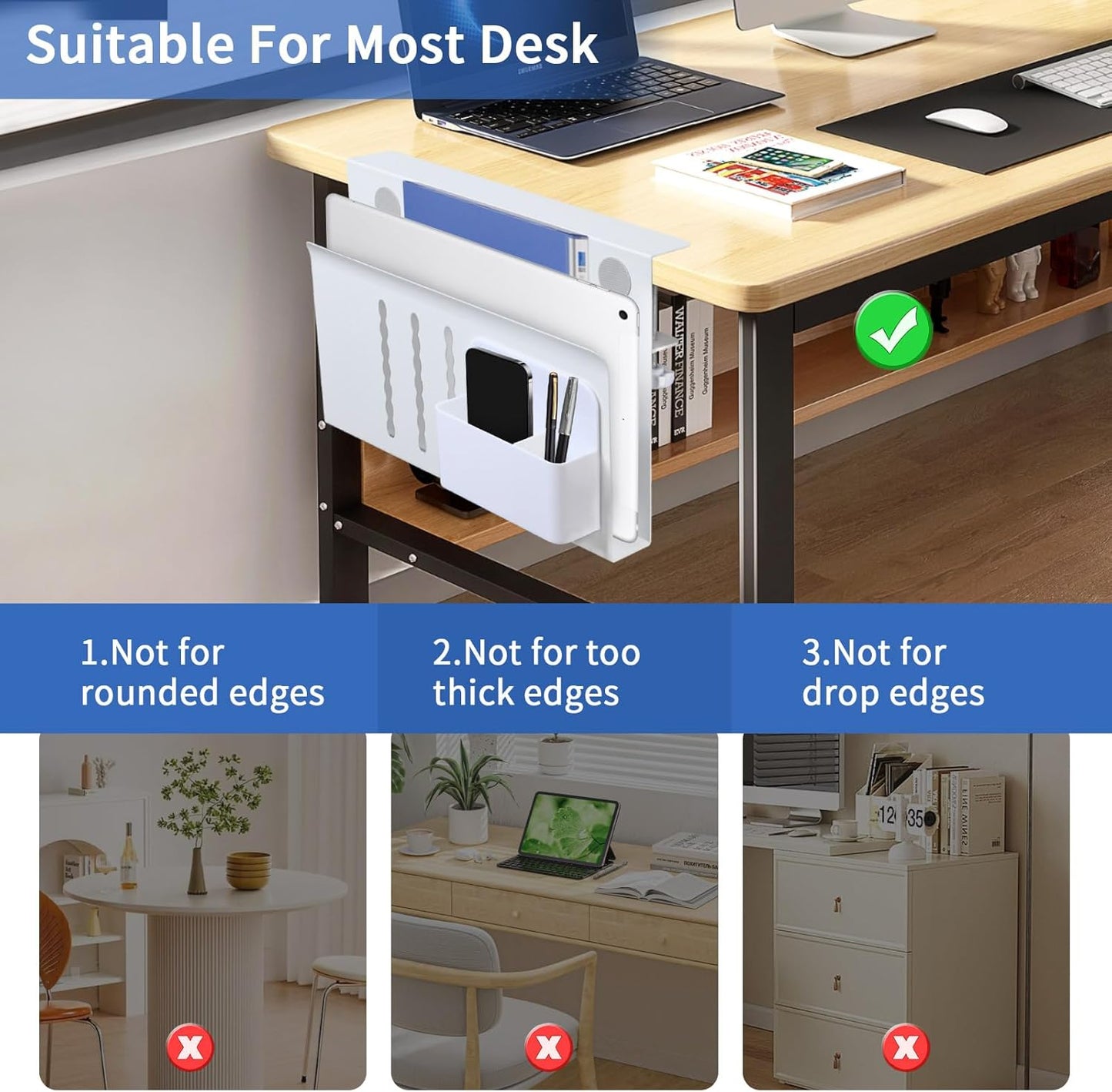 Carla Home Under Desk Side Laptop Holder Storage With No Drill Cable Management Tray And Pen For Office