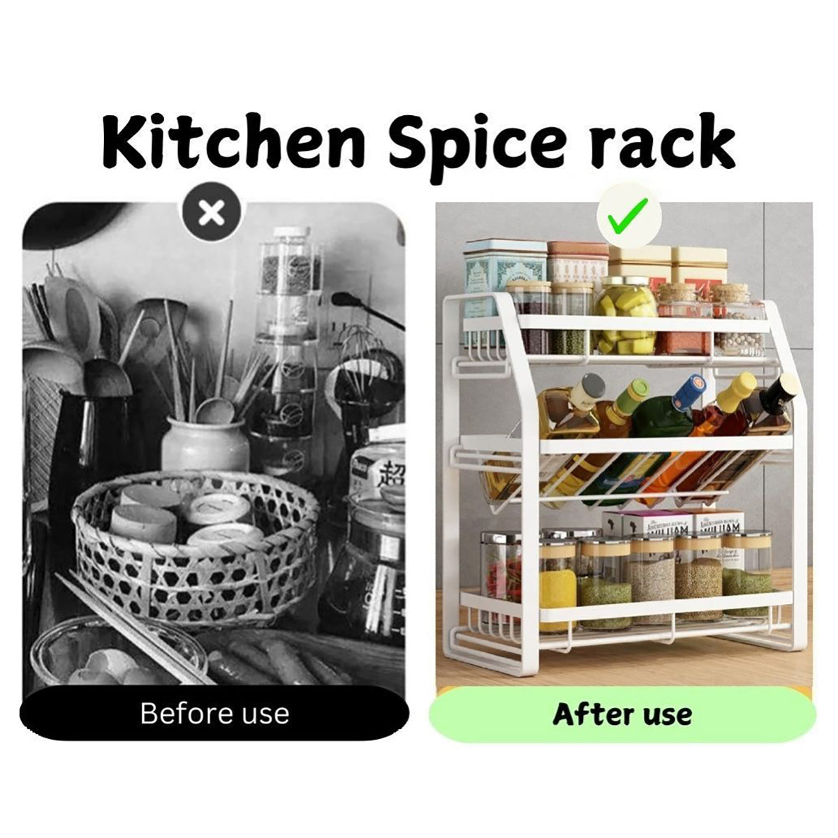 Carla Home 3 Tier Detachable Spice Rack Storage Organiser For Kitchen Countertop