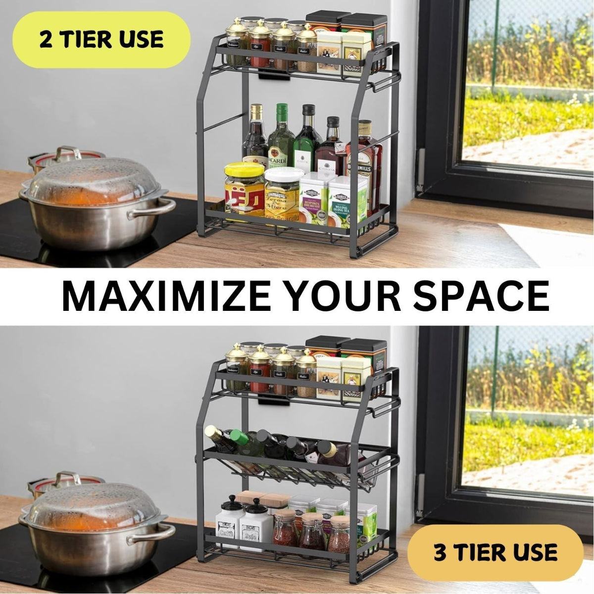 Carla Home 3 Tier Detachable Spice Rack Storage Organiser For Kitchen Countertop