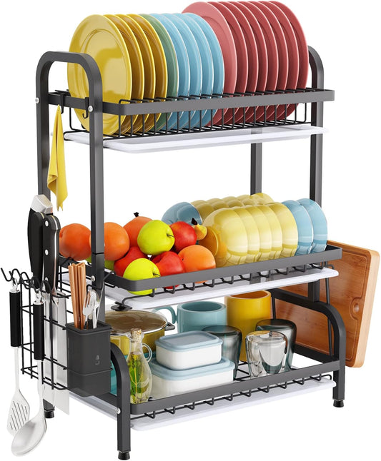 Carla Home Dish Drying Rack 3 Tier Large Capacity Kitchen Storage With Utensil And Cutting Board Holder