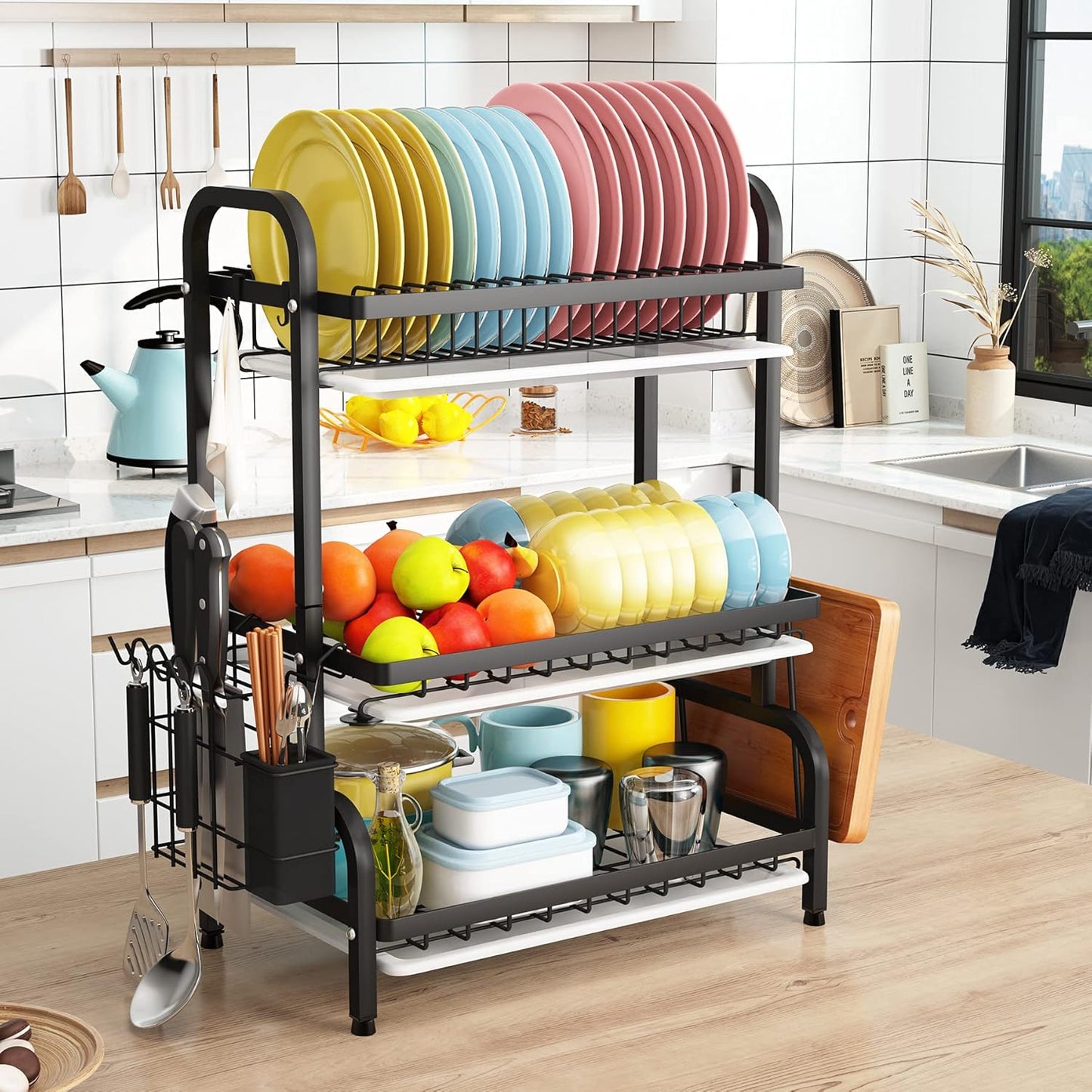 Carla Home Dish Drying Rack 3 Tier Large Capacity Kitchen Storage With Utensil And Cutting Board Holder
