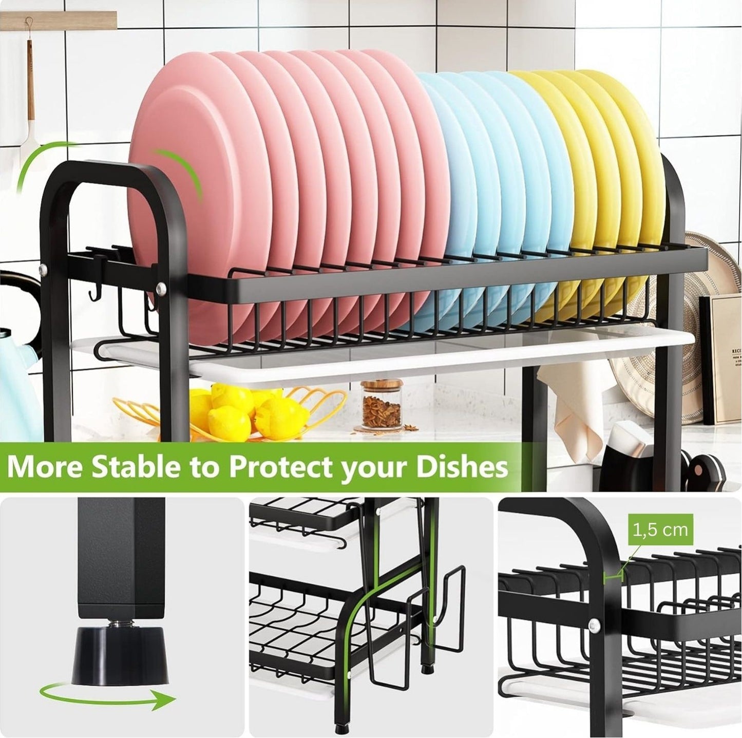 Carla Home Dish Drying Rack 3 Tier Large Capacity Kitchen Storage With Utensil And Cutting Board Holder