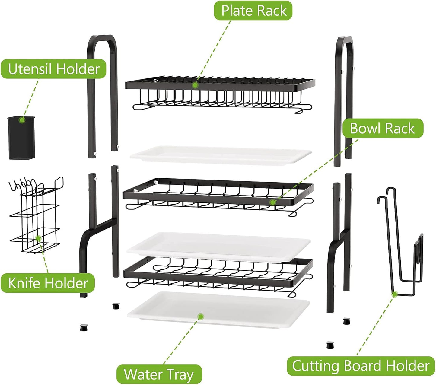 Carla Home Dish Drying Rack 3 Tier Large Capacity Kitchen Storage With Utensil And Cutting Board Holder