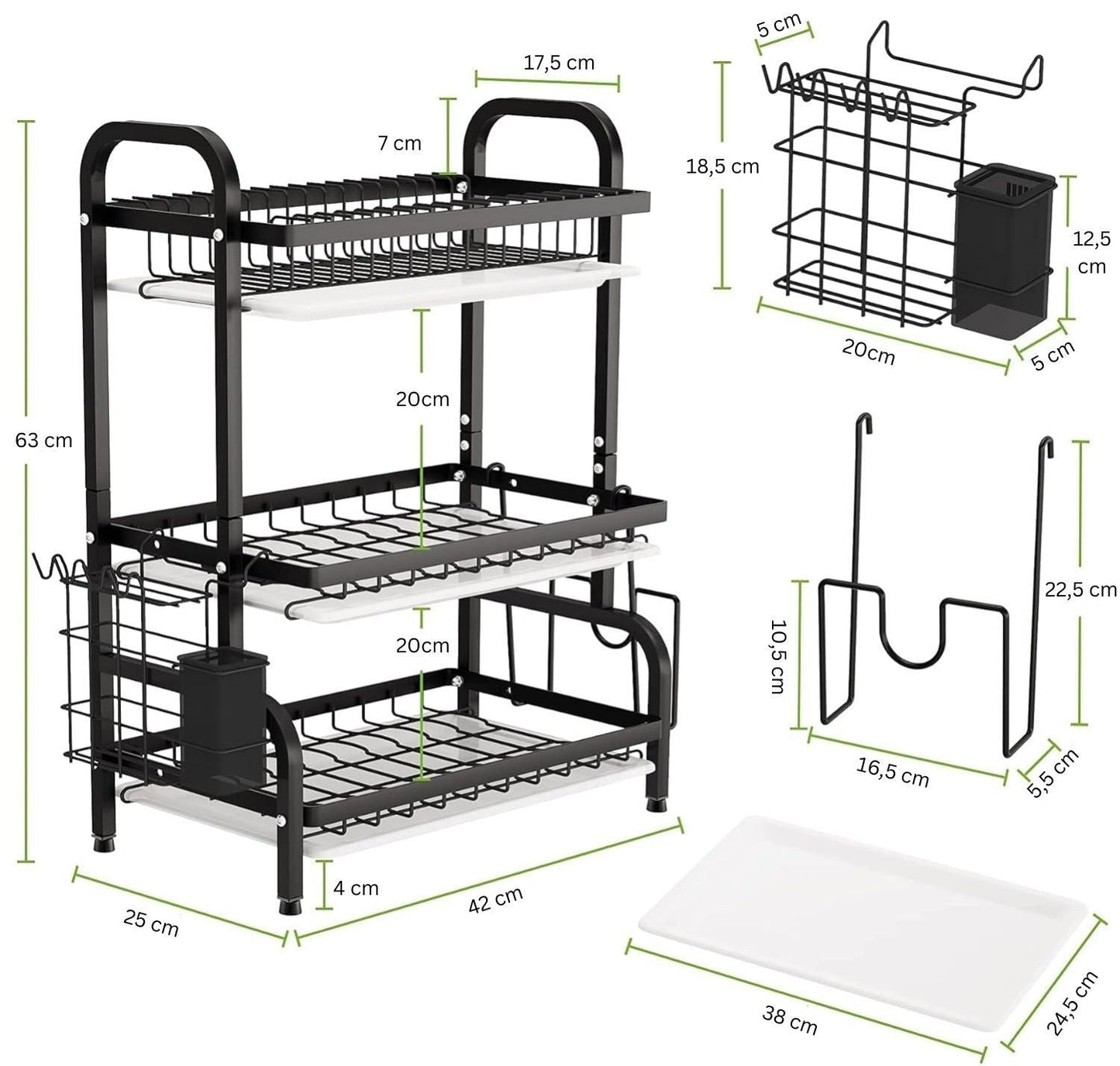 Carla Home Dish Drying Rack 3 Tier Large Capacity Kitchen Storage With Utensil And Cutting Board Holder