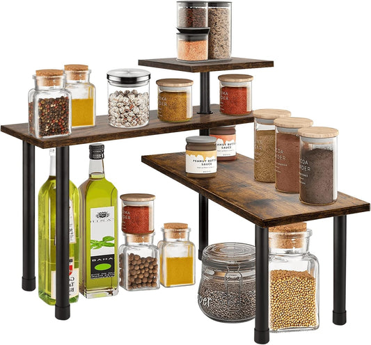 Carla Home 3 Tier Wooden Corner Shelf Kitchen Spice Rack Organiser Storage & Organisation
