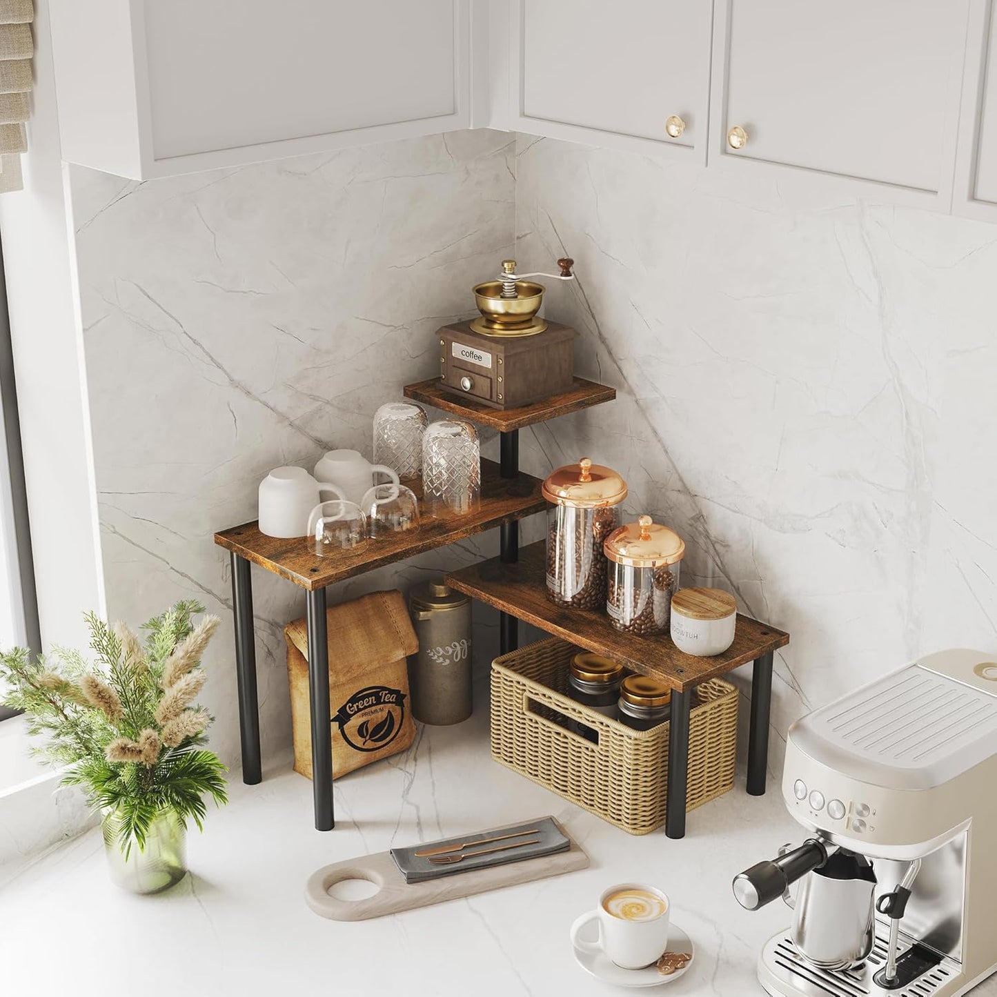 Carla Home 3 Tier Wooden Corner Shelf Kitchen Spice Rack Organiser Storage & Organisation