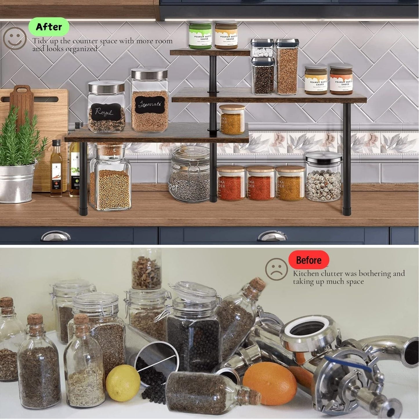 Carla Home 3 Tier Wooden Corner Shelf Kitchen Spice Rack Organiser Storage & Organisation