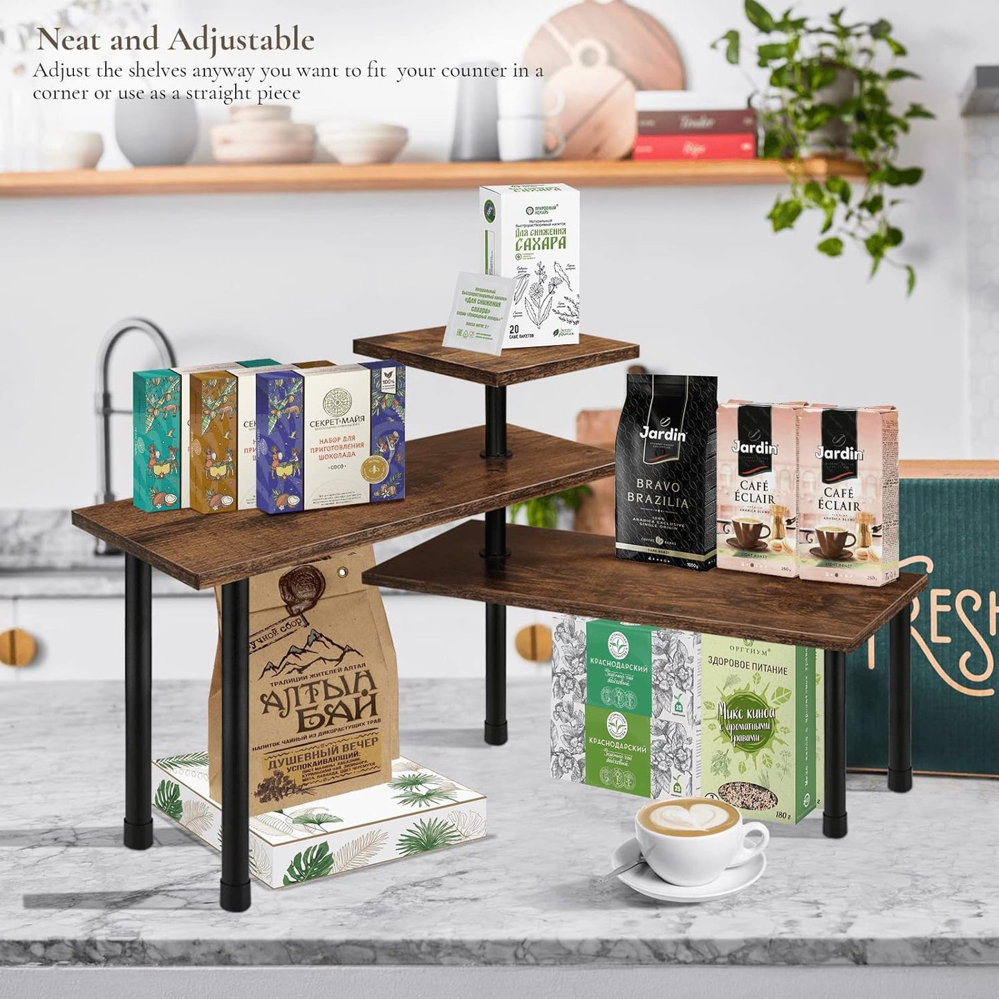Carla Home 3 Tier Wooden Corner Shelf Kitchen Spice Rack Organiser Storage & Organisation