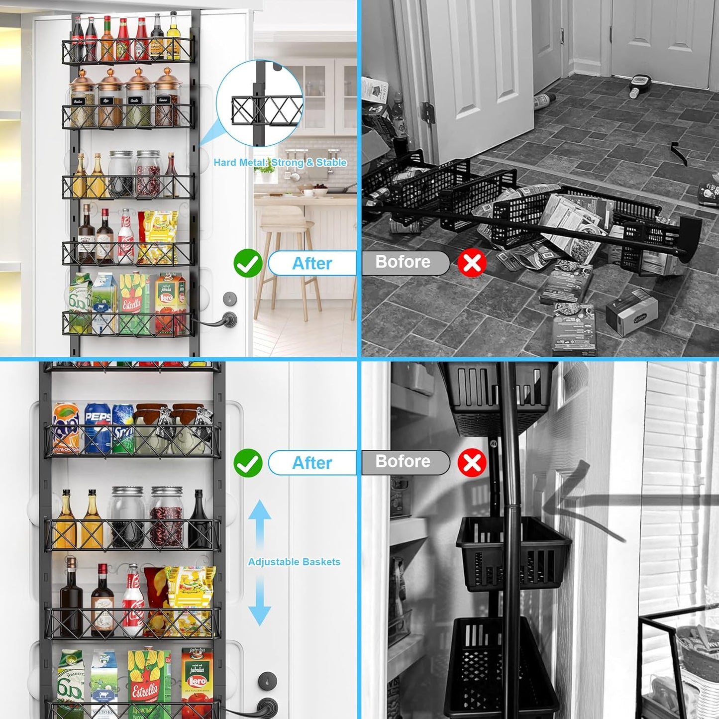 Carla Home 6 Tier Adjustable Baskets Over Door Pantry Organiser For Kitchen