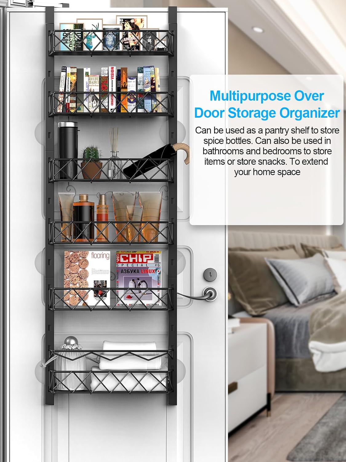 Carla Home 6 Tier Adjustable Baskets Over Door Pantry Organiser For Kitchen