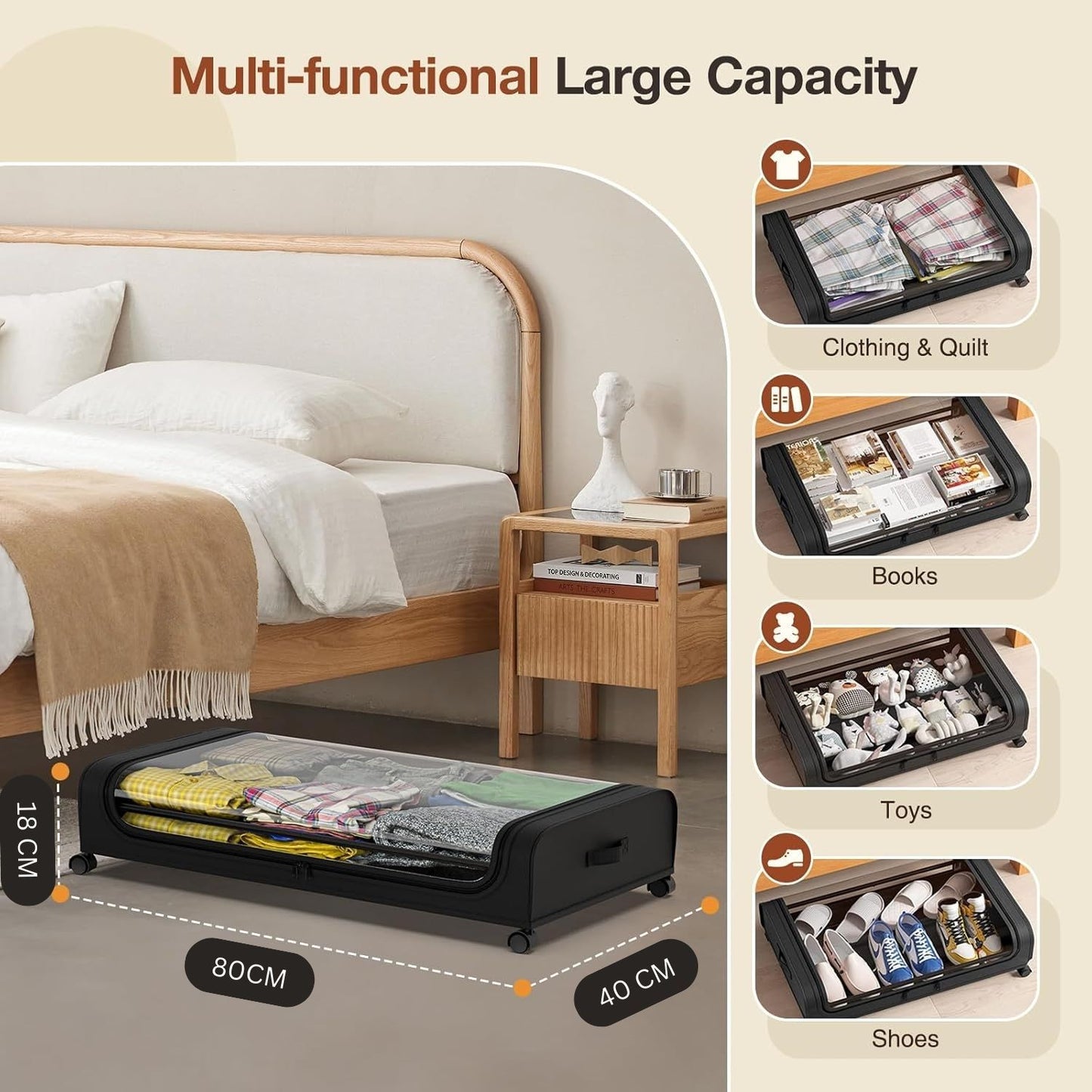 Carla Home Xxl Under Bed Rolling Storage Containers With 50L Large Capacity And Wheels