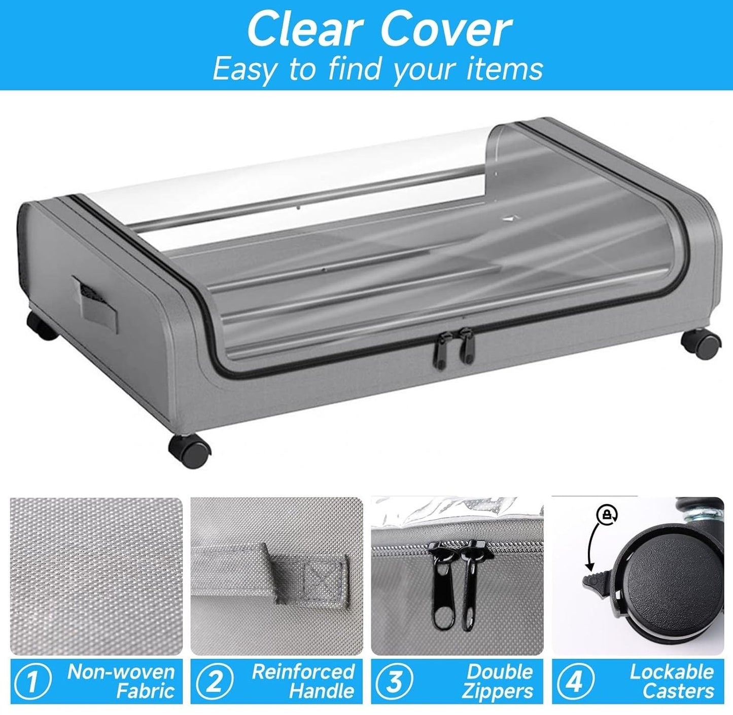 CARLA HOME XXL Under Bed Rolling Storage Containers with 50L Large Capacity and Wheels